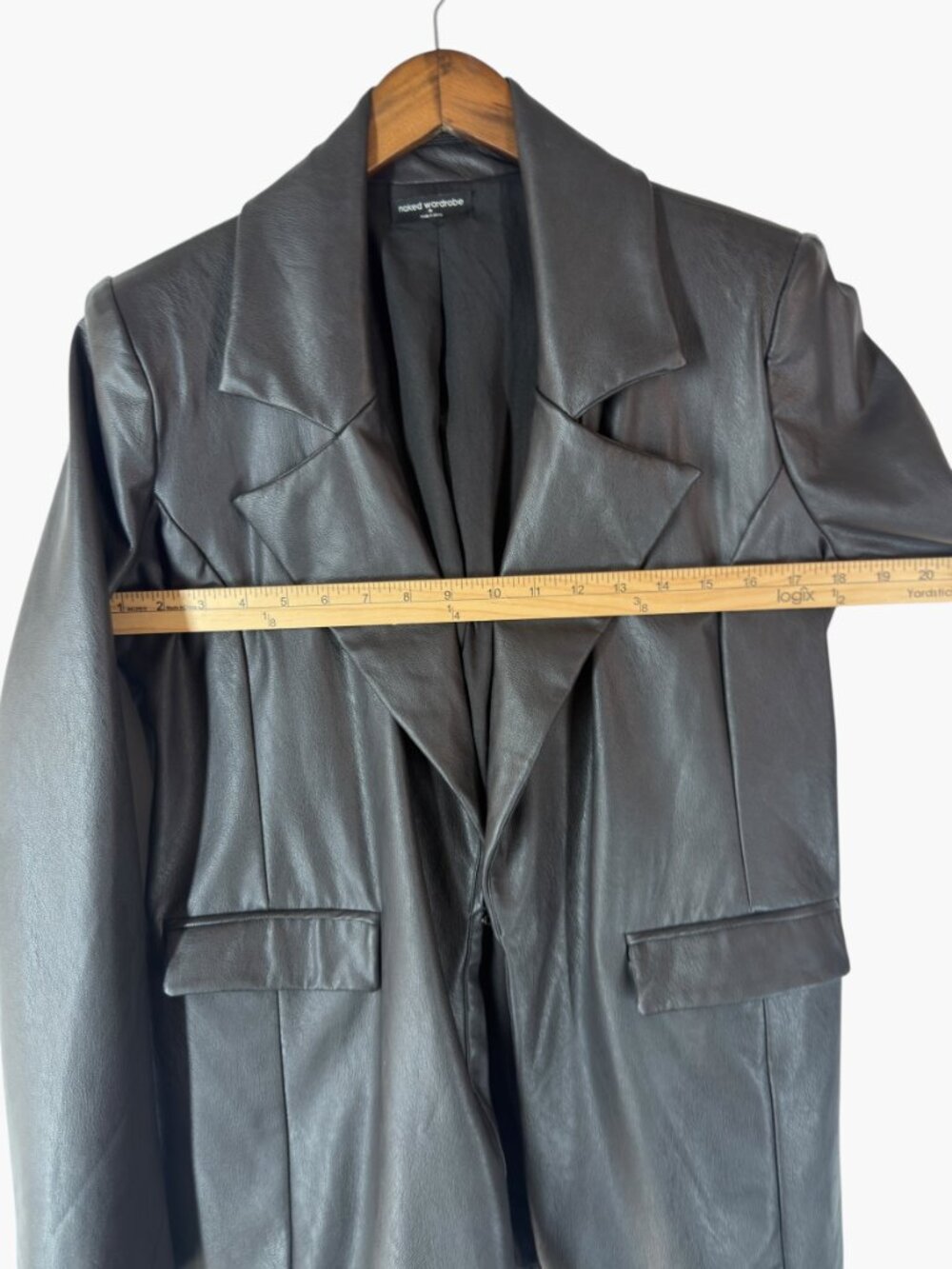Naked Wardrobe Faux Leather Blazer Brown Jacket Size M Hook Closure - Picture 7 of 9